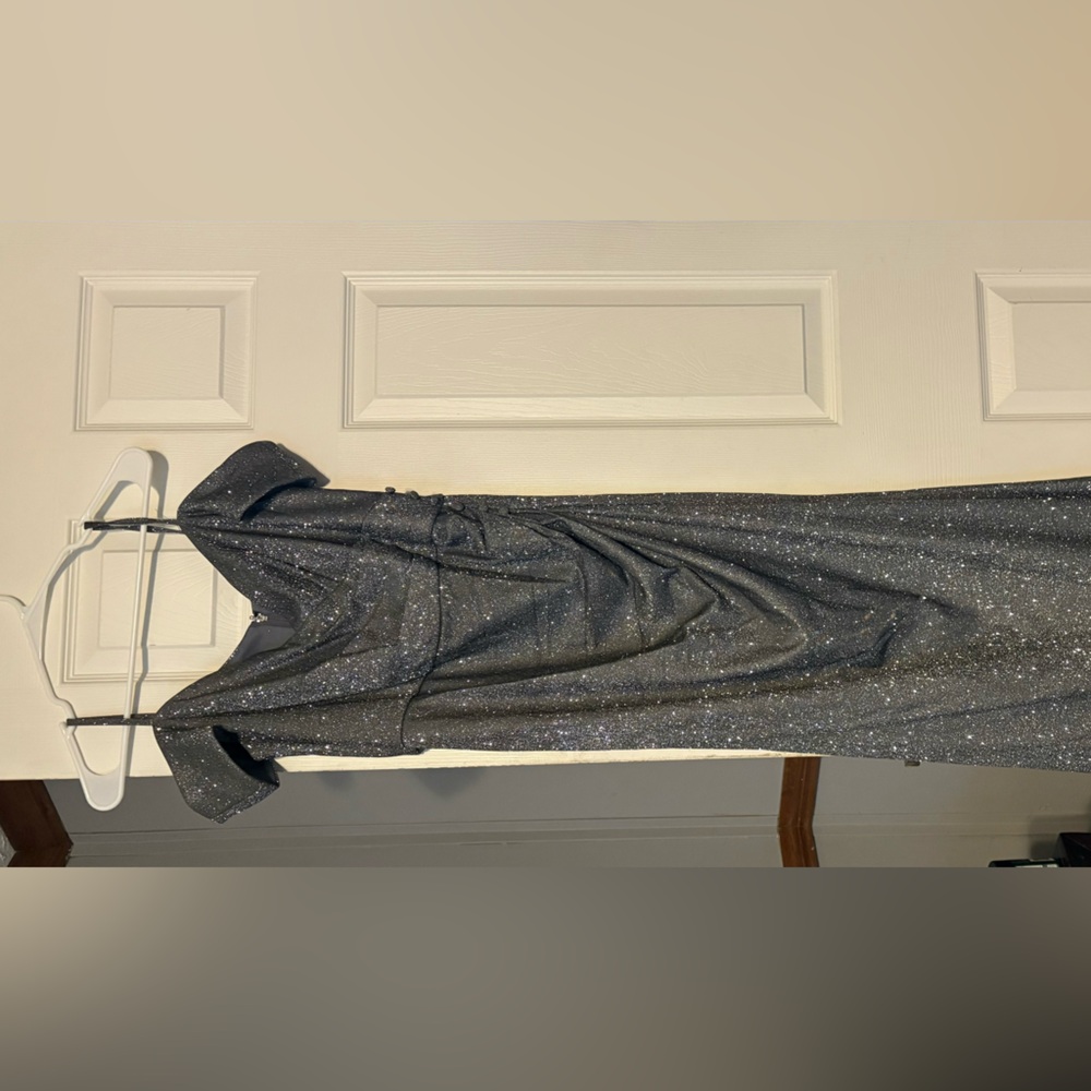 An Oleg Cassini long charcoal sparkling dress size medium